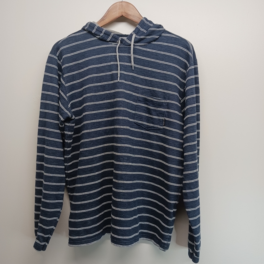 Billabong Hooded Shirt Men's Size L Blue Gray Stripes Long Sleeve